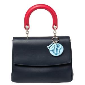Pre Owned Dior Navy Blue Leather Small Be Dior Flap Top Handle Bag