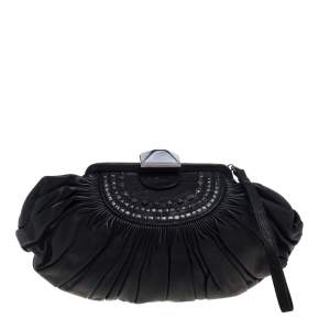 مملوكة مسبقًا Dior Black Pleated Leather Frame Clutch