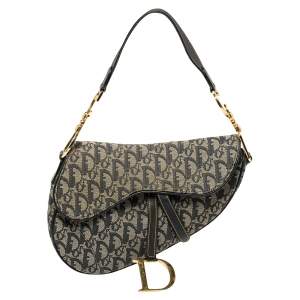 مملوكة مسبقًا Dior Blue Oblique Denim and Leather Saddle Bag