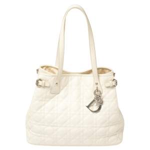 Pre Owned Dior White Cannage Coated Canvas and Leather Small Panarea Tote