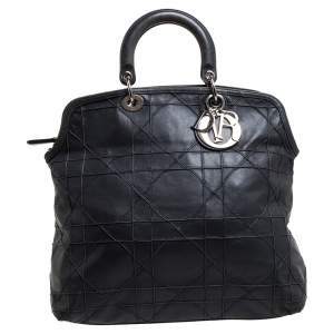 Dior Grey Cannage Quilted Lambskin Leather Large Granville Tote