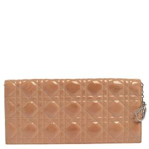 Dior Beige Quilted Cannage Patent Leather Lady Dior Chain Clutch