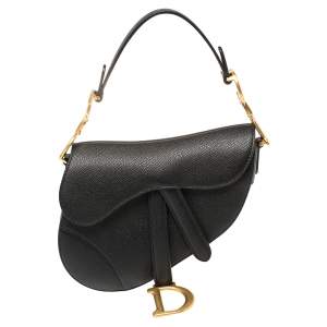 Pre Owned Dior Black Leather Mini Saddle Bag