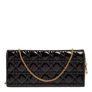 Pre Owned Dior Black Patent Leather Lady Dior Chain Clutch