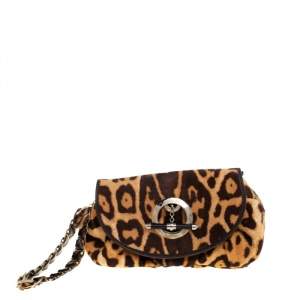 مملوكة مسبقًا Dior Brown Leopard Calfhair Jazz Club Wristlet Clutch