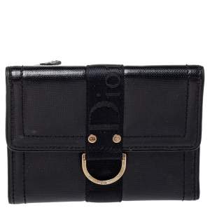 مملوكة مسبقًا Dior Black Textured Leather Compact Wallet