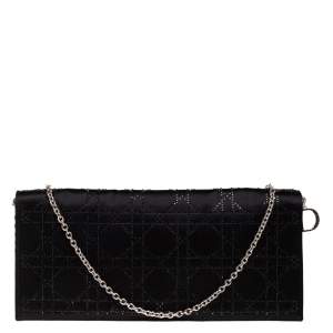 مملوكة مسبقًا Dior Black Cannage Satin Crystal Embellished Chain Clutch