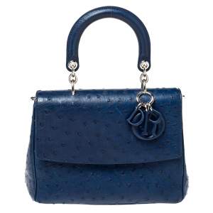 Pre Owned Dior Blue Ostrich Medium Be Dior Flap Top Handle Bag