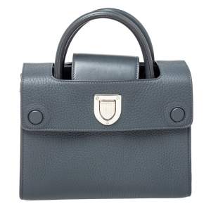 Pre Owned Dior Grey Pebbled Leather Mini Diorever Tote