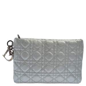 مملوكة مسبقًا Dior Silver Cannage Coated Canvas Panarea Clutch