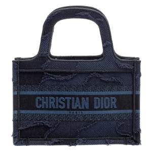 Pre Owned Dior Navy Blue Camouflage Canvas Mini Book Tote