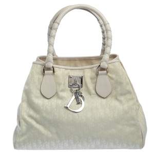 Pre Owned Dior Cream/Pink Oblique Canvas Medium Tote