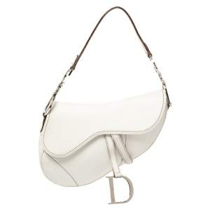 Pre Owned Dior White Leather Saddle Bag