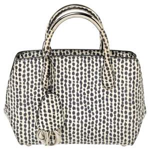Pre Owned Dior White/Black Python Top Handle Bag
