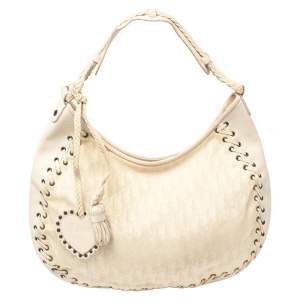 Dior Cream Oblique Canvas and Leather Ethnic Hobo