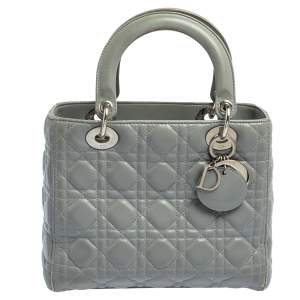 Dior Grey Quilted Leather Medium Lady Dior Tote
