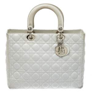 Pre Owned حقيبة ديور ليدي ديور جلد كاناج أبيض كبيرة