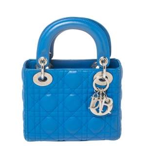 مملوكة مسبقًا Dior Blue Cannage Leather Mini Lady Dior Tote