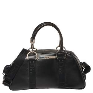 Dior Black Leather Crytal Hook Bowling Bag