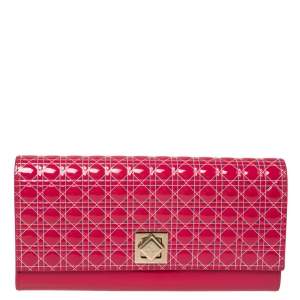 مملوكة مسبقًا Dior Pink Cannage Patent Leather Flap Continental Wallet