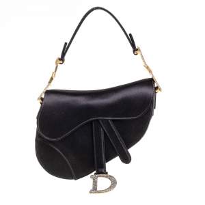 Pre Owned Dior Black Satin Mini Saddle Shoulder Bag