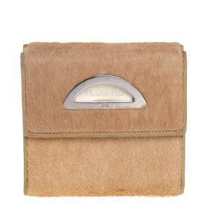 Dior Beige/Cream Calf Hair and Patent Leather Trifold Wallet