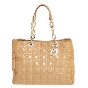 Dior Beige Cannage Patent Leather Soft Lady Dior Shopper Tote