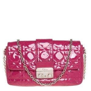 مملوكة مسبقًا Dior Fuchsia Cannage Patent Leather New Lock Chain Clutch