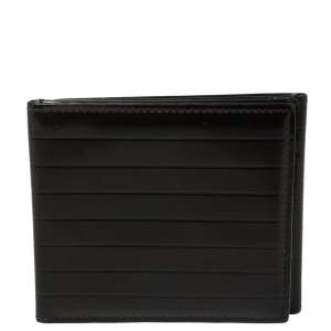 Dior Black Stripe Glazed Leather Trifold Compact Wallet