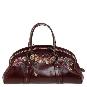 Pre Owned Dior Brown Leather Flowers Embroidered Satchel