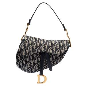 Pre Owned Dior Blue Canvas and Leather Diorissimo Saddle Bag