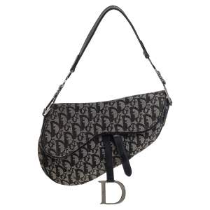 Pre Owned Dior Black Oblique Canvas Saddle Bag