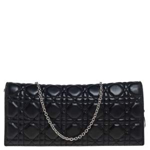 مملوكة مسبقًا Dior Black Cannage Leather Lady Dior Chain Clutch