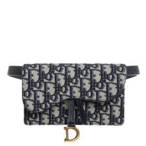 Dior Navy Blue/White Oblique Canvas and Leather Saddle Belt Bag