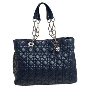 Dior Navy Blue Cannage Leather Soft Lady Dior Shopper Tote