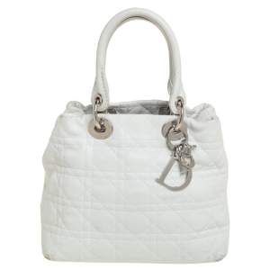 Pre Owned Dior White Cannage Leather Lady Dior Soft Tote
