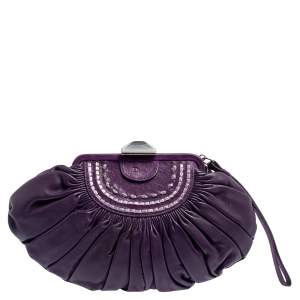 Dior Purple Pleated Leather Frame Clutch