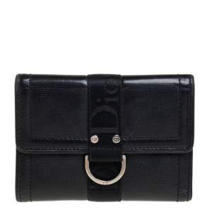 Dior Black Textured Leather Compact Wallet