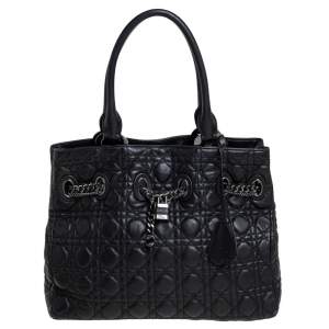 Pre Owned Dior Black Cannage Leather Chri Chri Tote