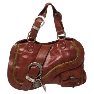 Pre Owned Dior Copper Brown Leather Double Saddle Shoulder Bag