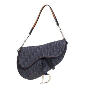 مملوكة مسبقًا حقيبة ديور سادل جلد وكانفاس مائل أزرق