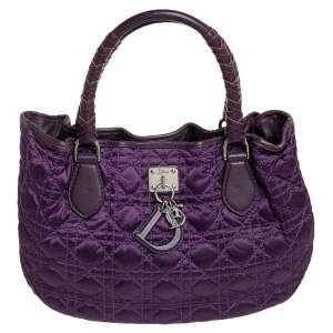 Pre Owned Dior Purple Cannage Quilted Satin and Leather Charming Hobo