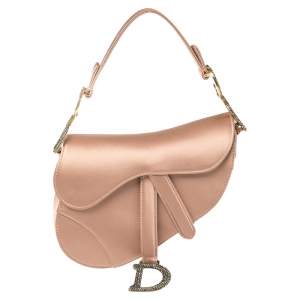 Pre Owned Dior Dusky Pink Satin Mini Saddle Bag