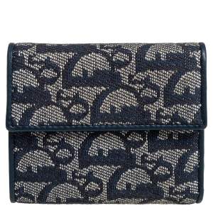 Pre Owned محفظ ة ديور قلاب كانفاس أوبليك وجلد زرقاء 