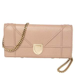 Pre Owned Dior Old Rose Leather Diorama Wallet On Chain
