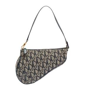 مملوكة مسبقًا Dior Blue/Grey Oblique Canvas and Leather Saddle Bag