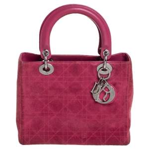 Dior Pink Cannage Suede And Leather Medium Lady Dior Tote