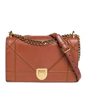 Dior Tan Leather Medium Studded Diorama Flap Shoulder Bag