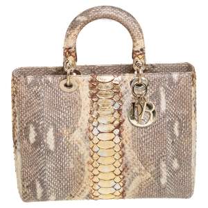 مملوكة مسبقًا Dior Gold Python Large Lady Dior Tote