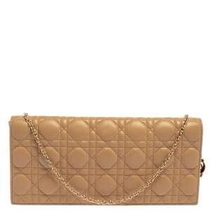 مملوكة مسبقًا Dior Beige Cannage Iridescent Leather Foldover Wallet